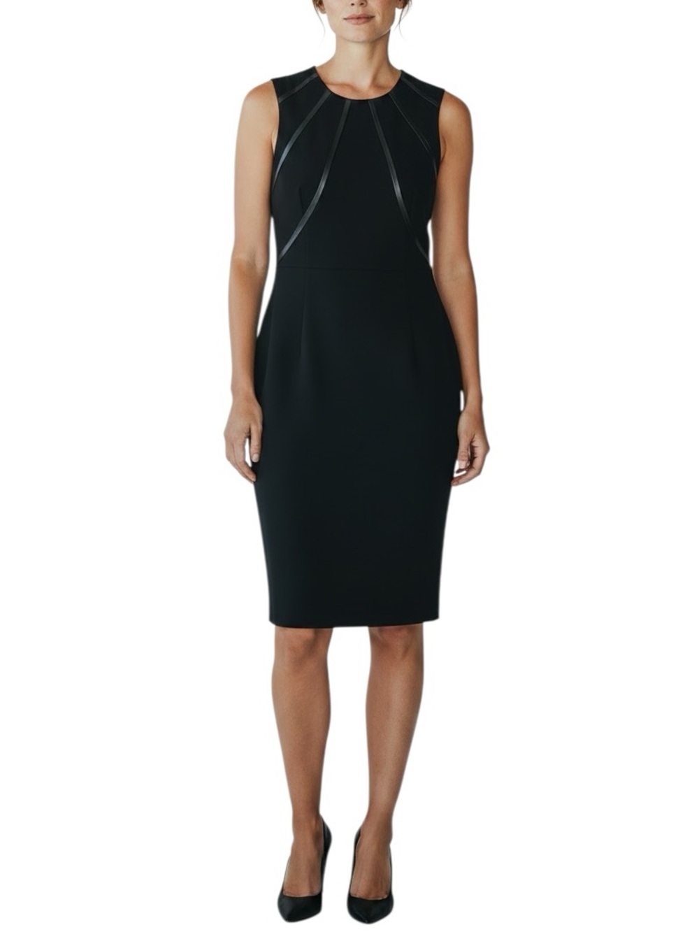 Danier leather accented sleeveless black shift dress size 12 like new condition